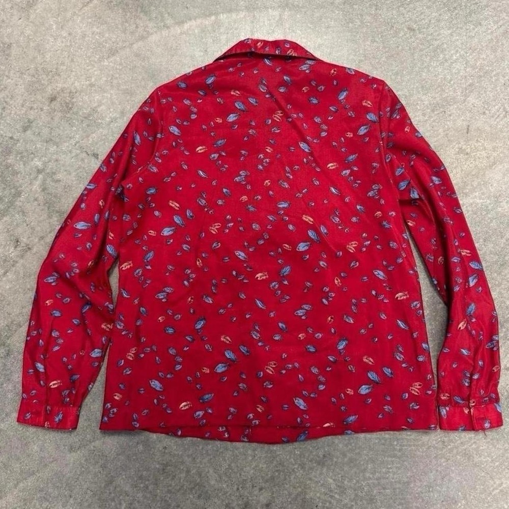 80's Floral Button Up Blouse Women's Red Blue Girlie Indie Casual Shirt 14 - Picture 2 of 7